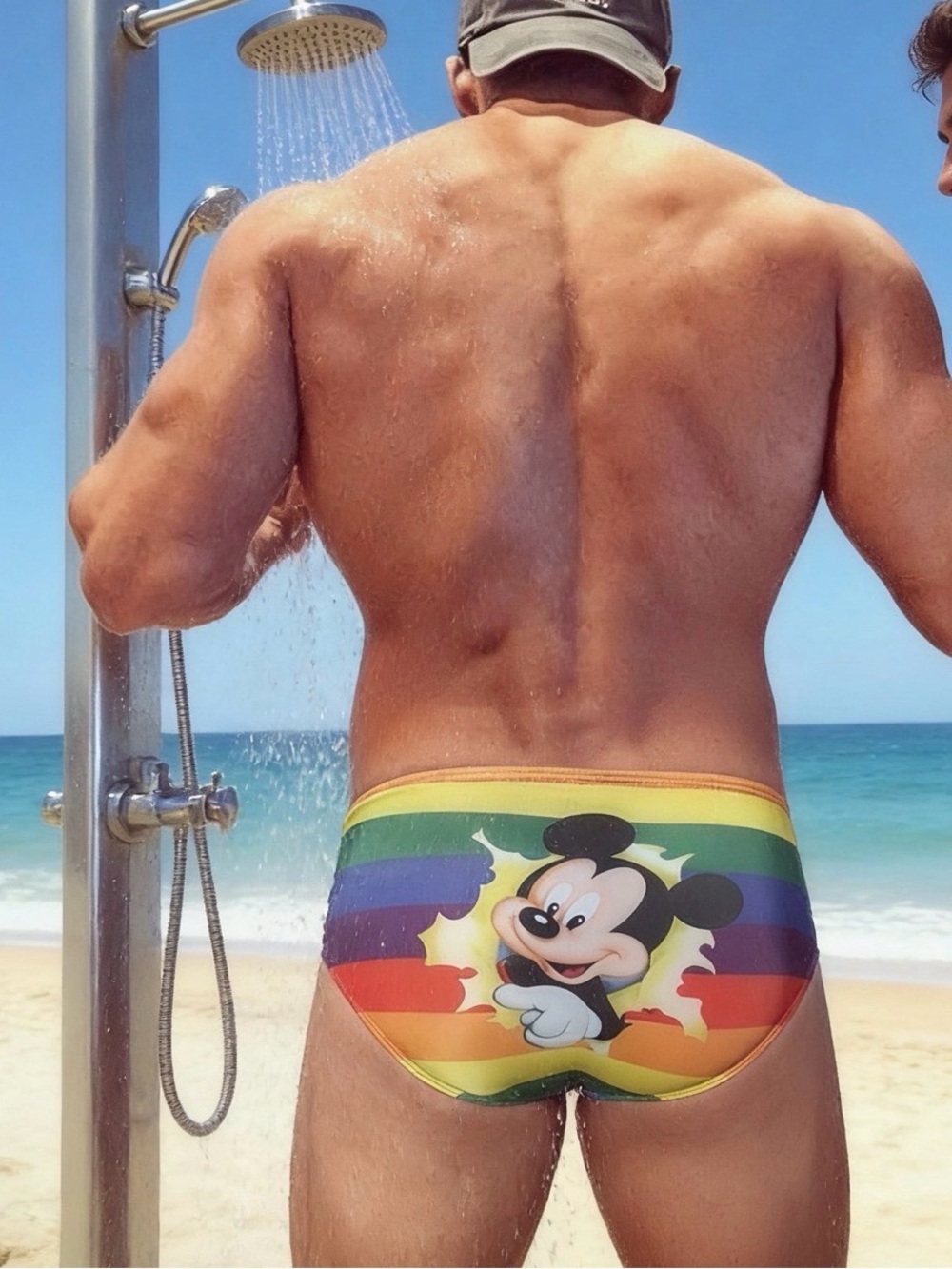 Men's Rainbow Swim Briefs with Character Print - Multicolor